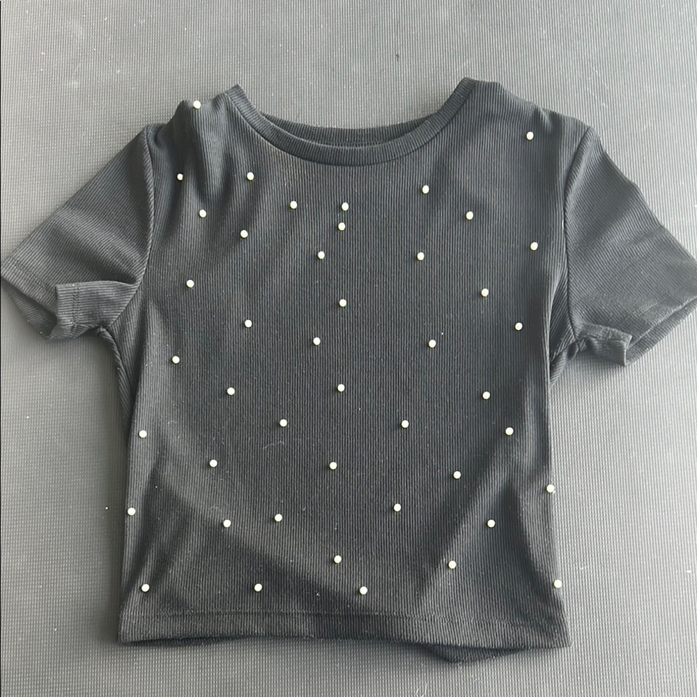 Zara Black Shirt with pearl embellishments. Medium